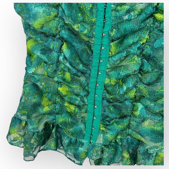 Vintage y2k Whimsigoth Fairygrunge Corset Top Medium Green Lace Fairy Coquette - Picture 8 of 13